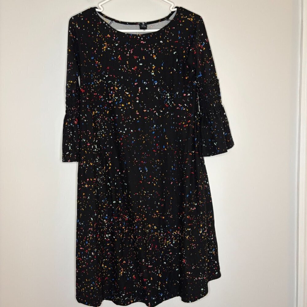 AGNES & DORA Dress Women's XXS Black Paint Spatter Pockets Stretch Confetti